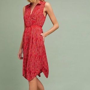Anthropologie Maeve Red Ditsy Floral Sleeveless Handkerchief Shirt Dress SZ 2